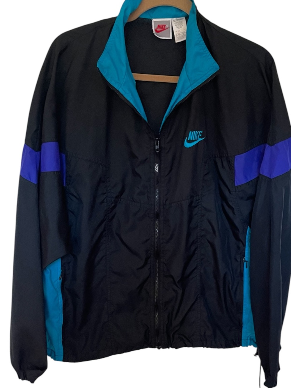 VINTAGE NIKE BLACK FULL ZIP WINDBREAKER LATE 80s EARLY 90s SZ LG